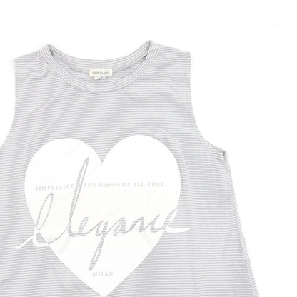 Close-up detail of River Island girls’ grey striped basic tank, size 10-11, years