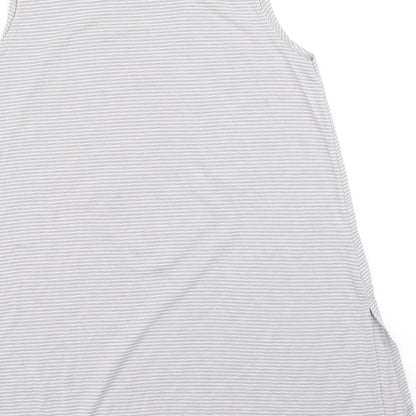 Brand and care label for River Island girls’ grey striped basic tank, size 10-11, years