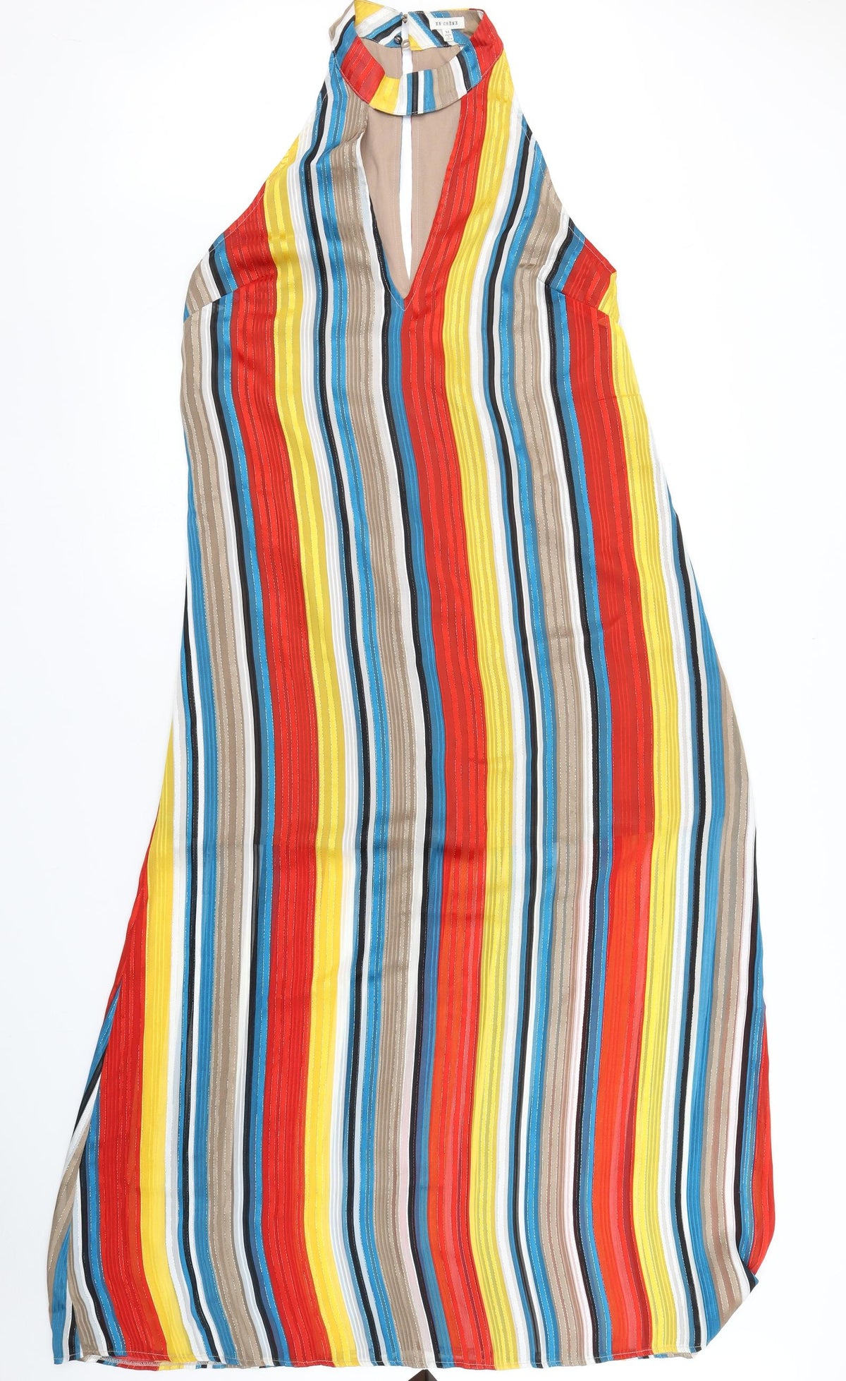 Additional front view of En Creme women’s red striped maxi, size M