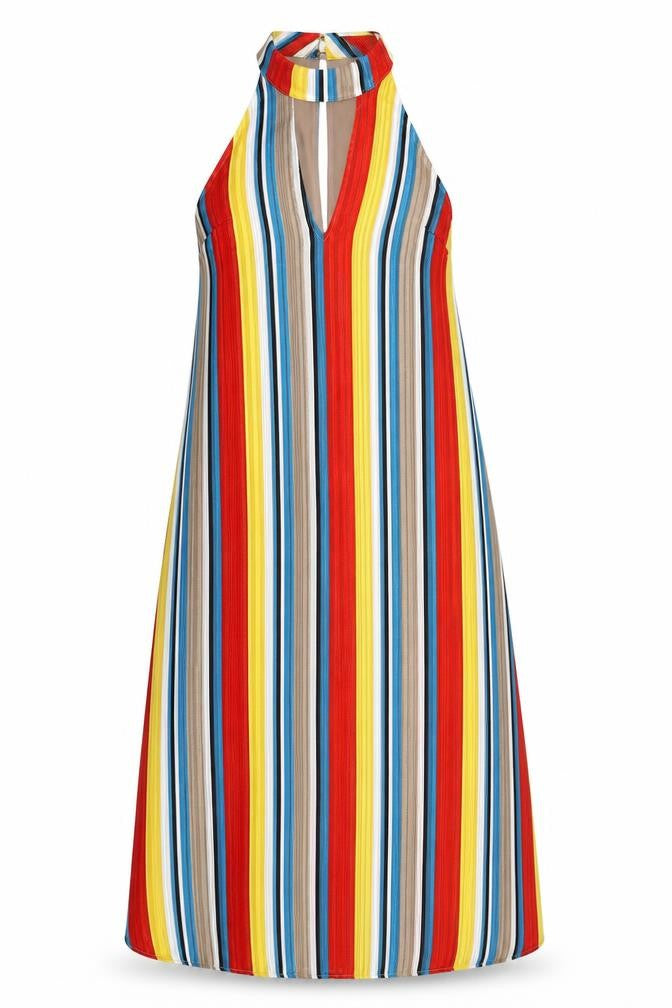 Front view of En Creme women’s red striped maxi, size M