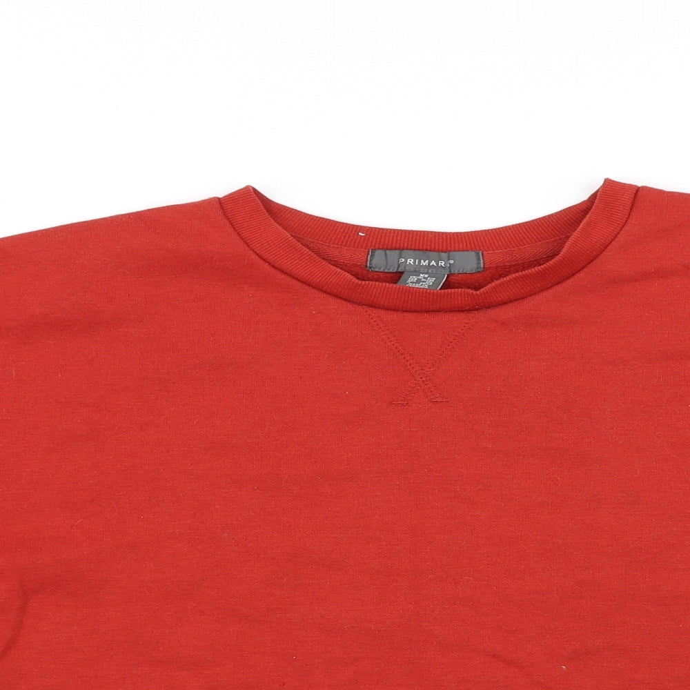 Close-up detail of Primark women’s orange pullover sweatshirt, size XS, - cropped