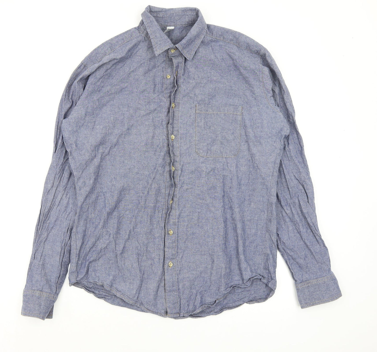 Mens UK Size M heavy chambra Blue  Button-Up Long Sleeve Casual Shirt
