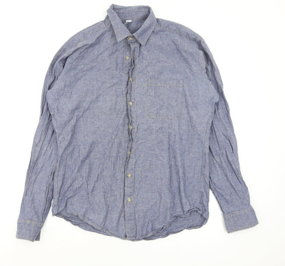 Mens UK Size M heavy chambra Blue  Button-Up Long Sleeve Casual Shirt