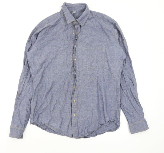 Mens UK Size M heavy chambra Blue  Button-Up Long Sleeve Casual Shirt