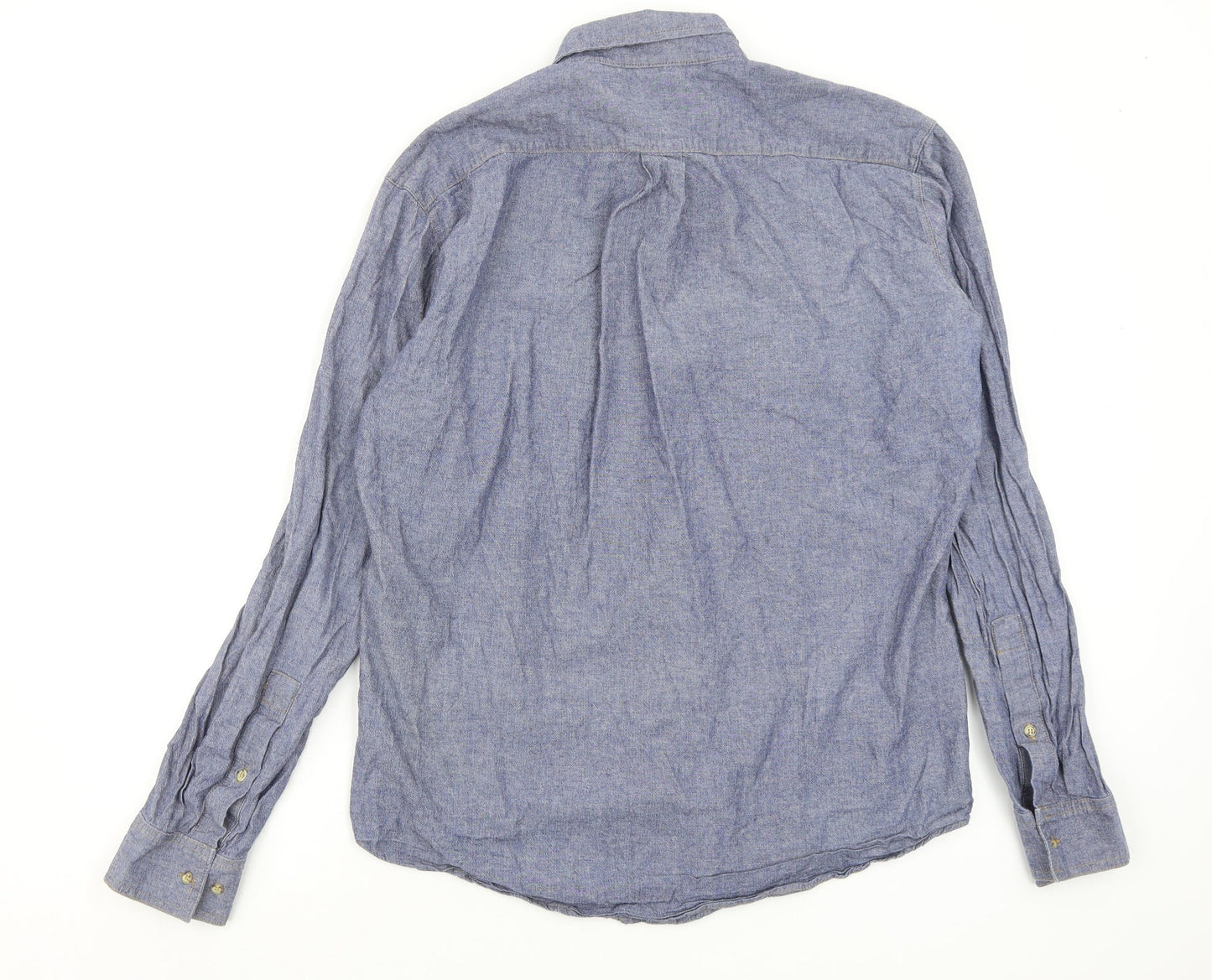 Mens UK Size M heavy chambra Blue  Button-Up Long Sleeve Casual Shirt