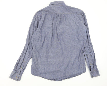 Mens UK Size M heavy chambra Blue  Button-Up Long Sleeve Casual Shirt