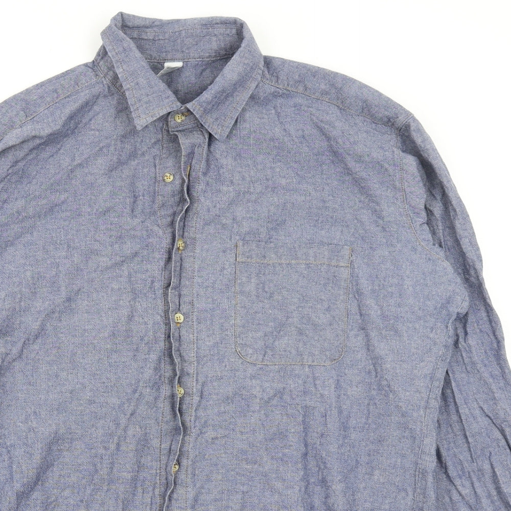 Mens UK Size M heavy chambra Blue  Button-Up Long Sleeve Casual Shirt