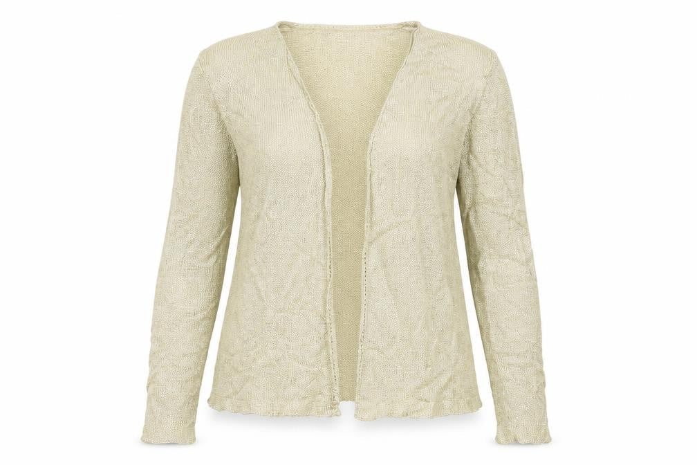 Front view of Berkertex women’s gold cardigan jumper, size UK 10