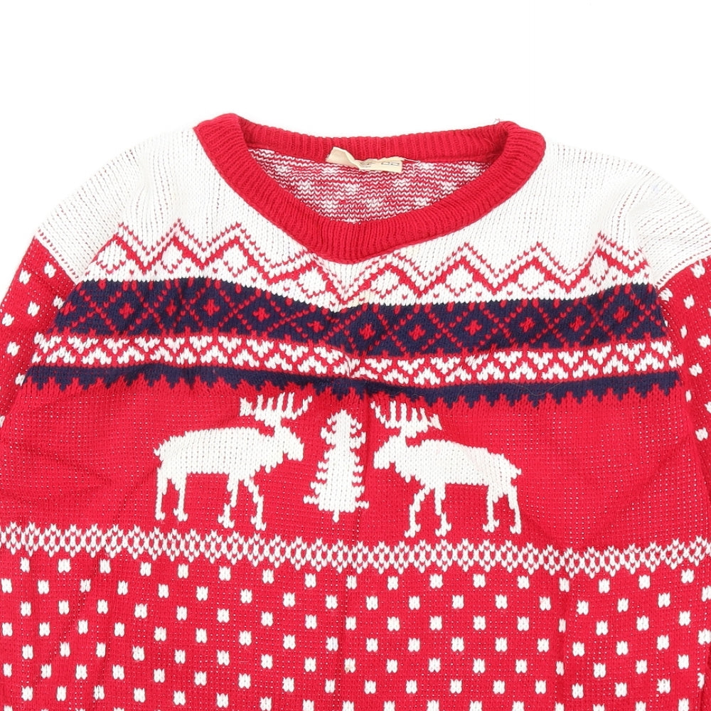 Close-up detail of catch 22 men’s multicoloured geometric jumper, size S, - christmas