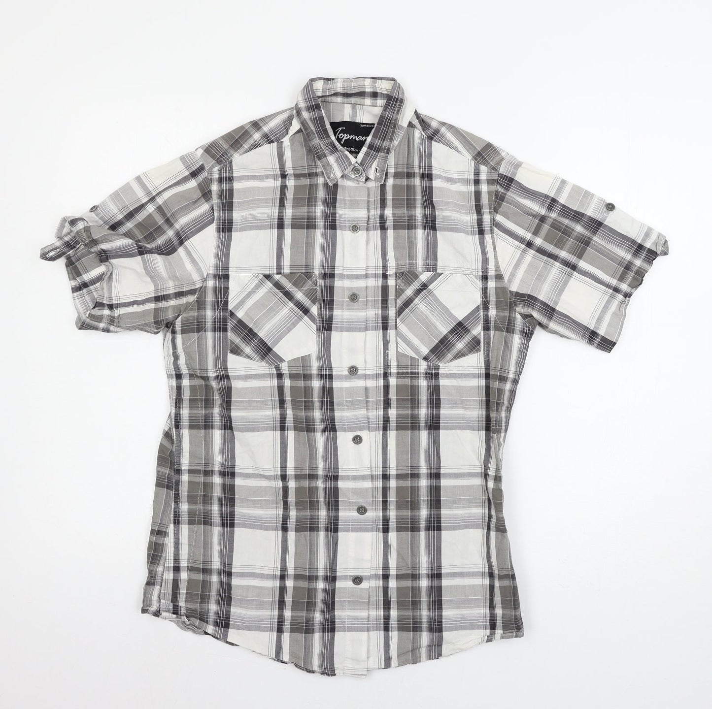 Mens UK Size S Topshop Grey  Button-Up Short Sleeve Casual Shirt