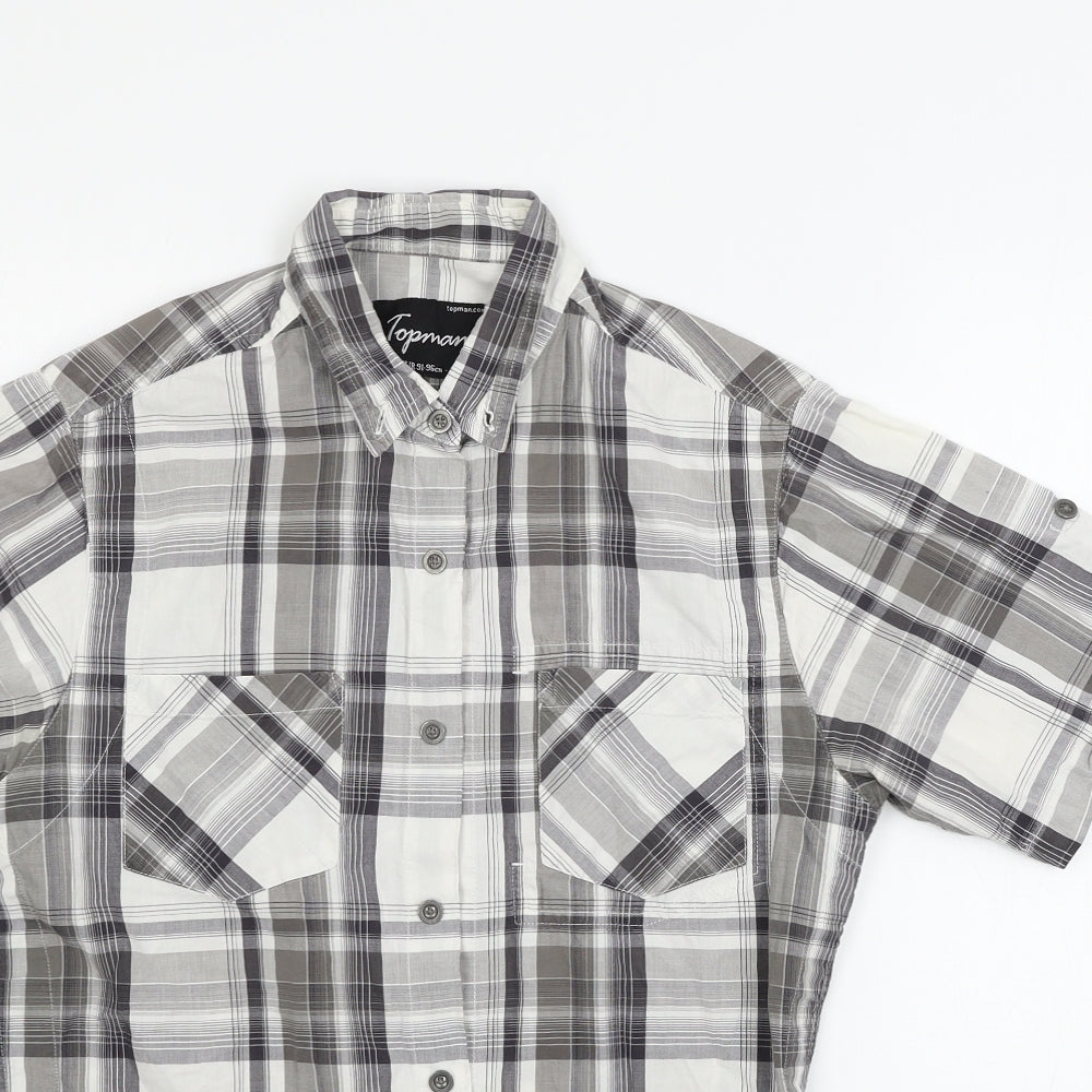 Mens UK Size S Topshop Grey  Button-Up Short Sleeve Casual Shirt