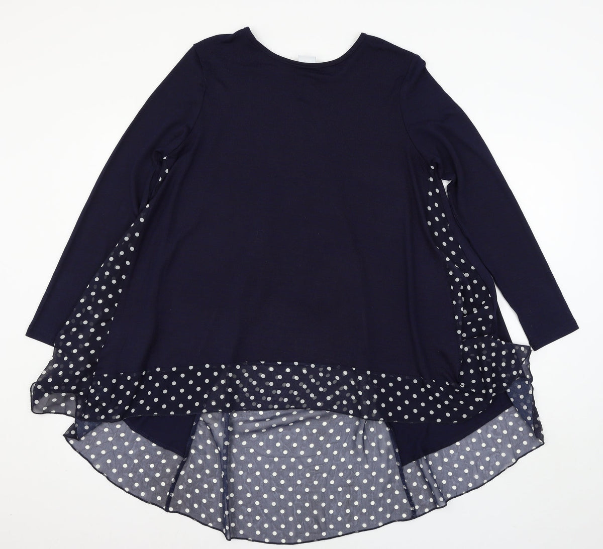 Front view of Mitsy women’s blue polka dot knit jumper, size S