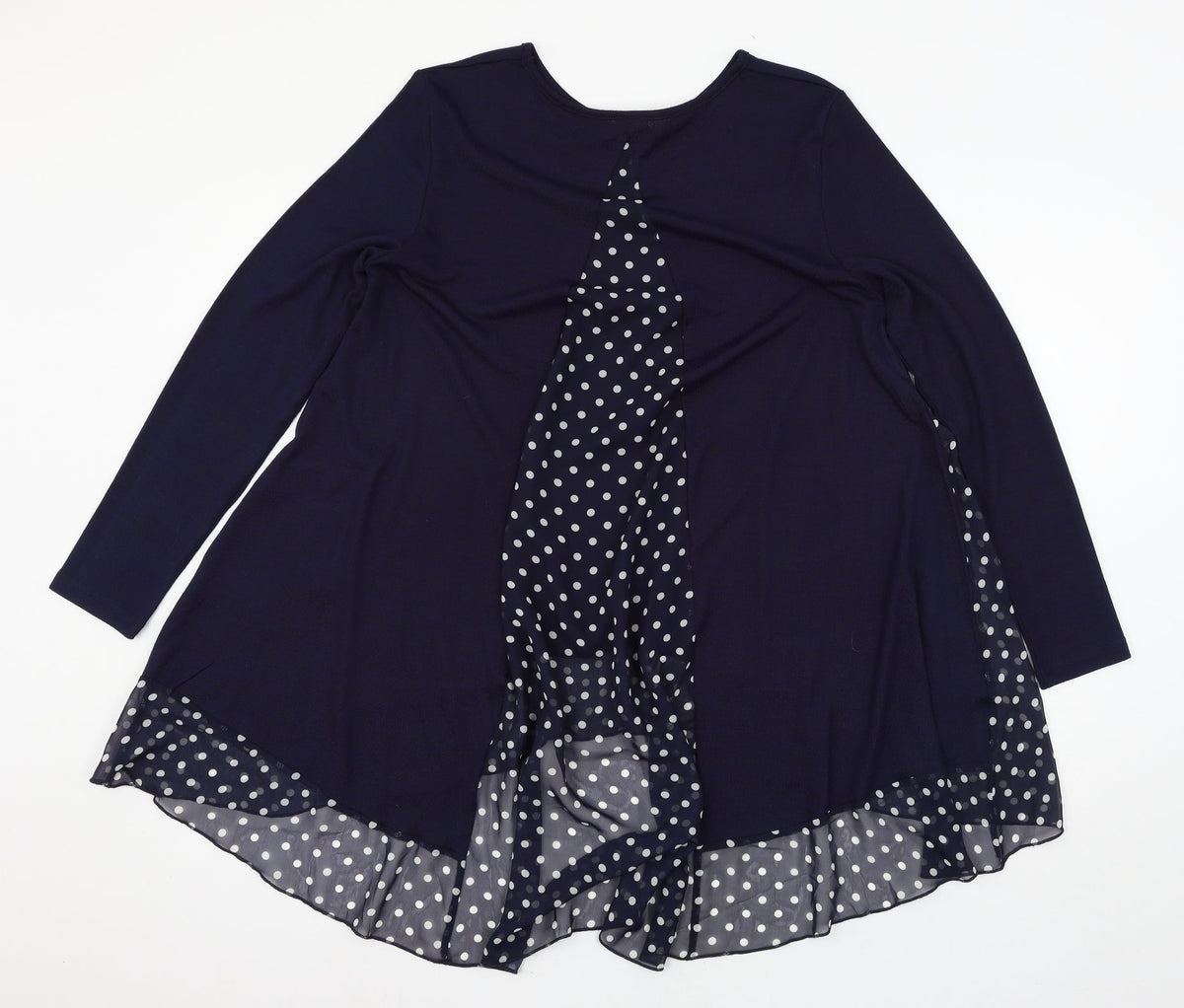 Back view of Mitsy women’s blue polka dot knit jumper, size S