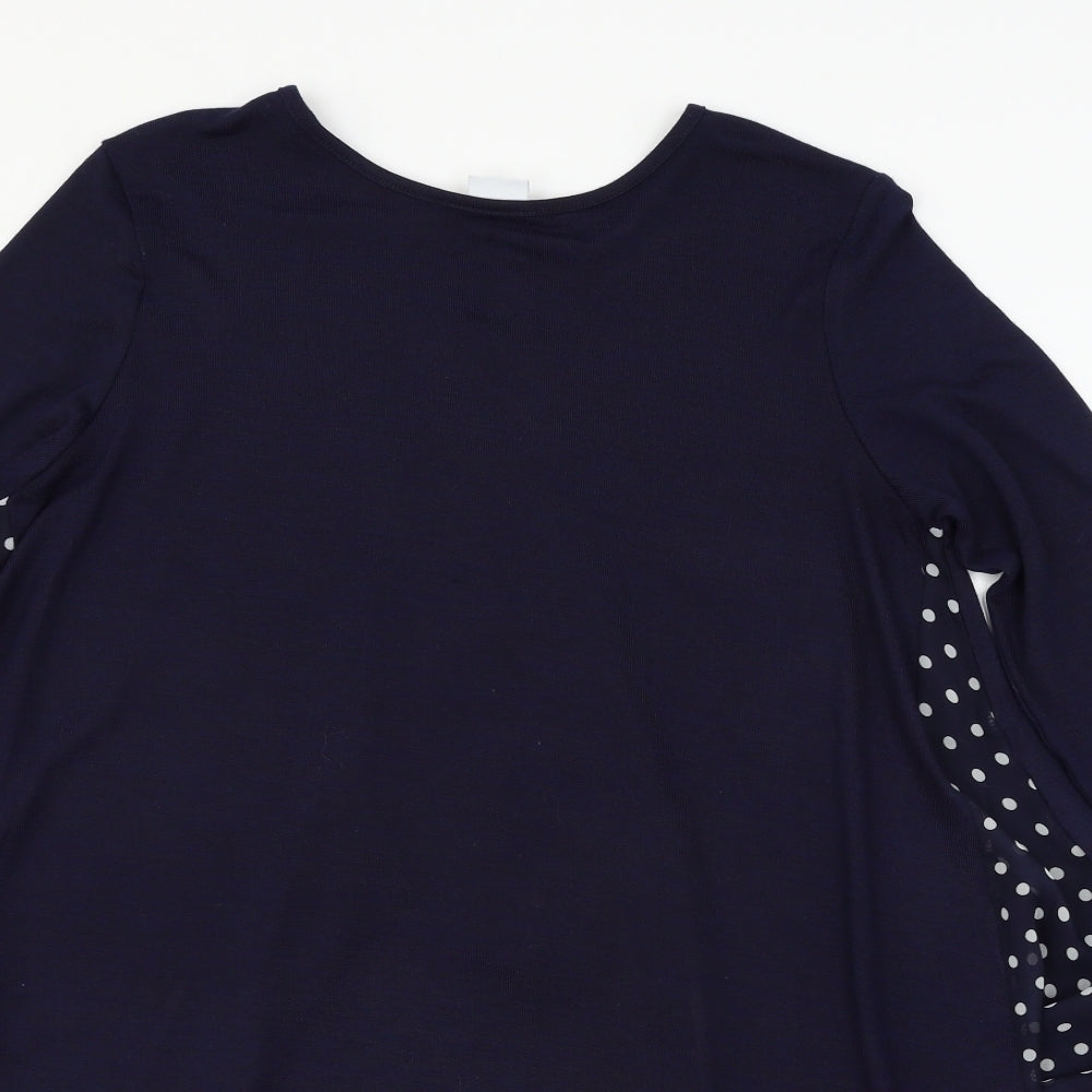 Close-up detail of Mitsy women’s blue polka dot knit jumper, size S