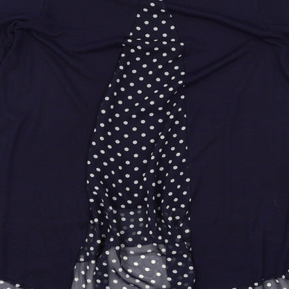Brand and care label for Mitsy women’s blue polka dot knit jumper, size S