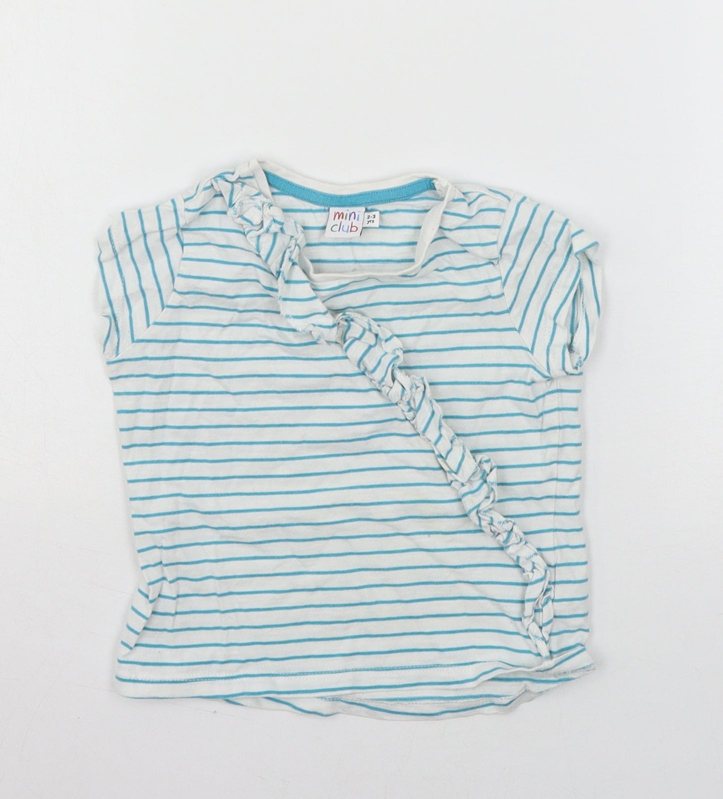 Mini Club Girls White Striped Jersey Basic T-Shirt Size 3-4 Years