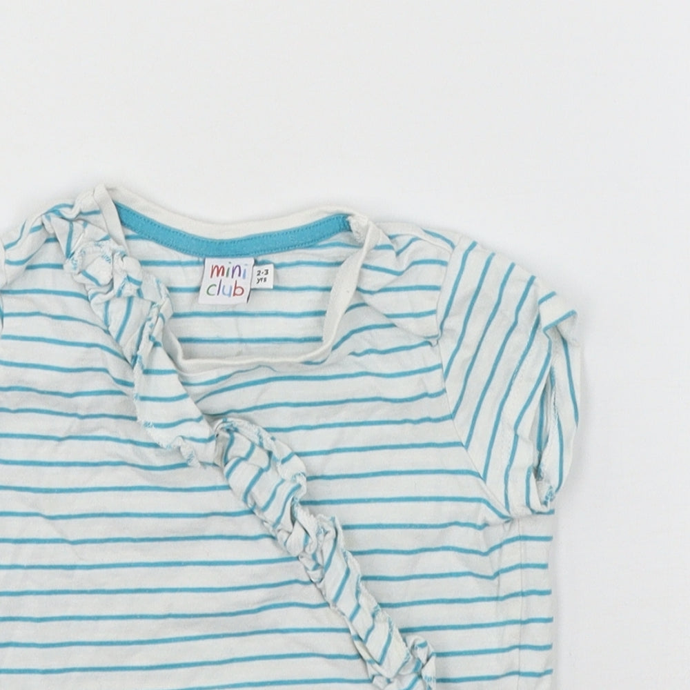 Mini Club Girls White Striped Jersey Basic T-Shirt Size 3-4 Years