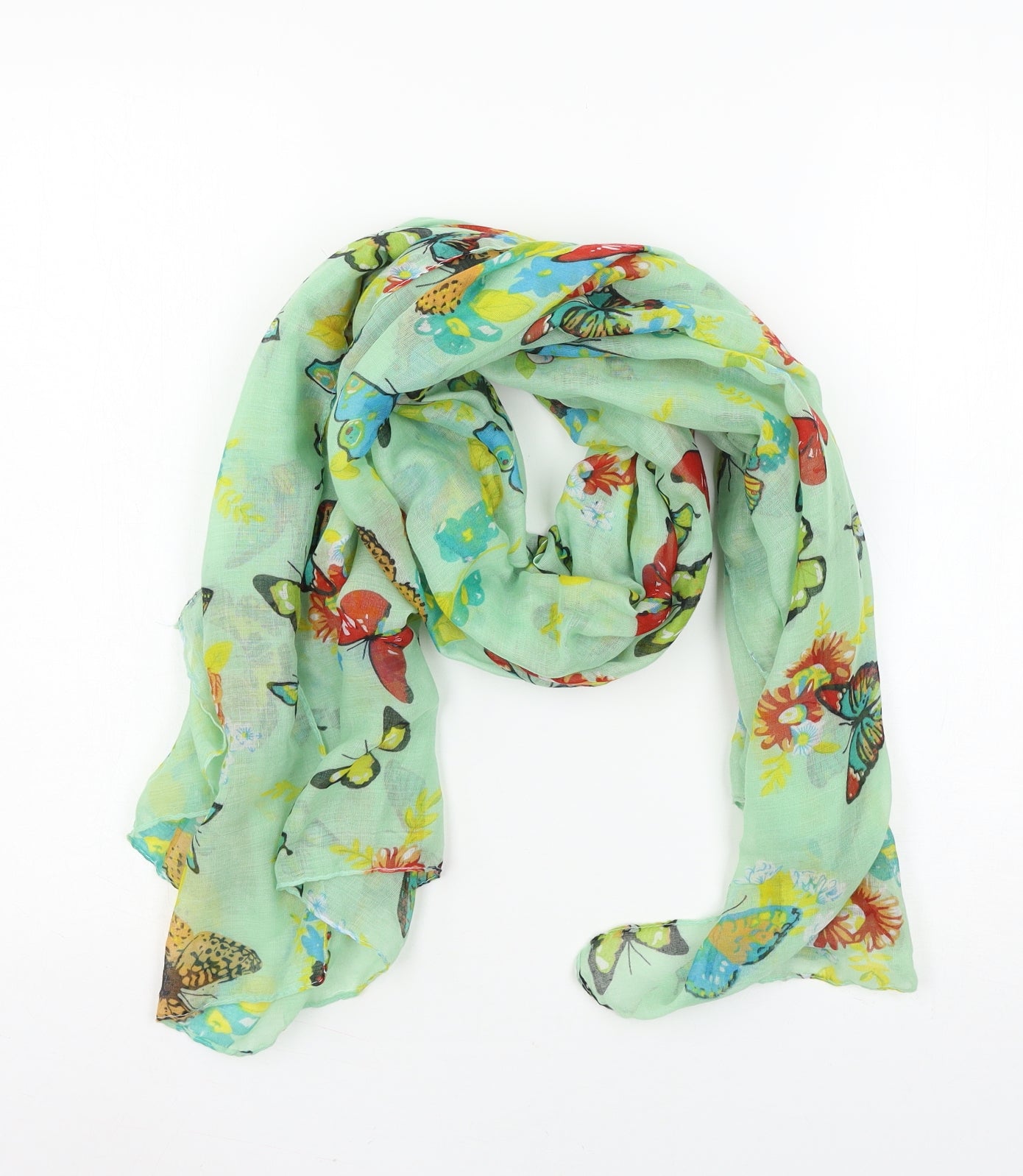 Preworn Womens Green Geometric   Scarf   - Butterflies