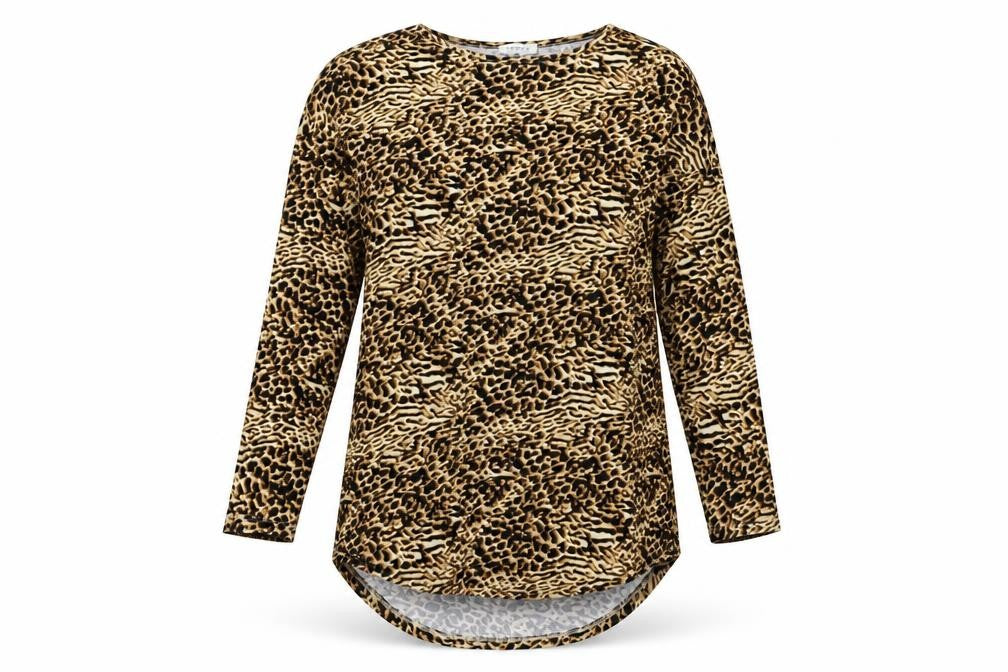Front view of Papaya women’s brown animal print jersey t-shirt dress, size UK 10
