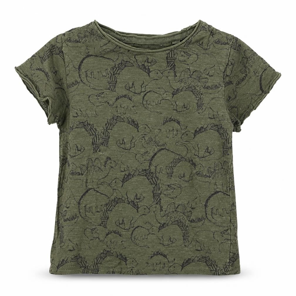 Front view of Next Baby Green Jersey Basic T-Shirt, size 9-12, Months - Dinosaur