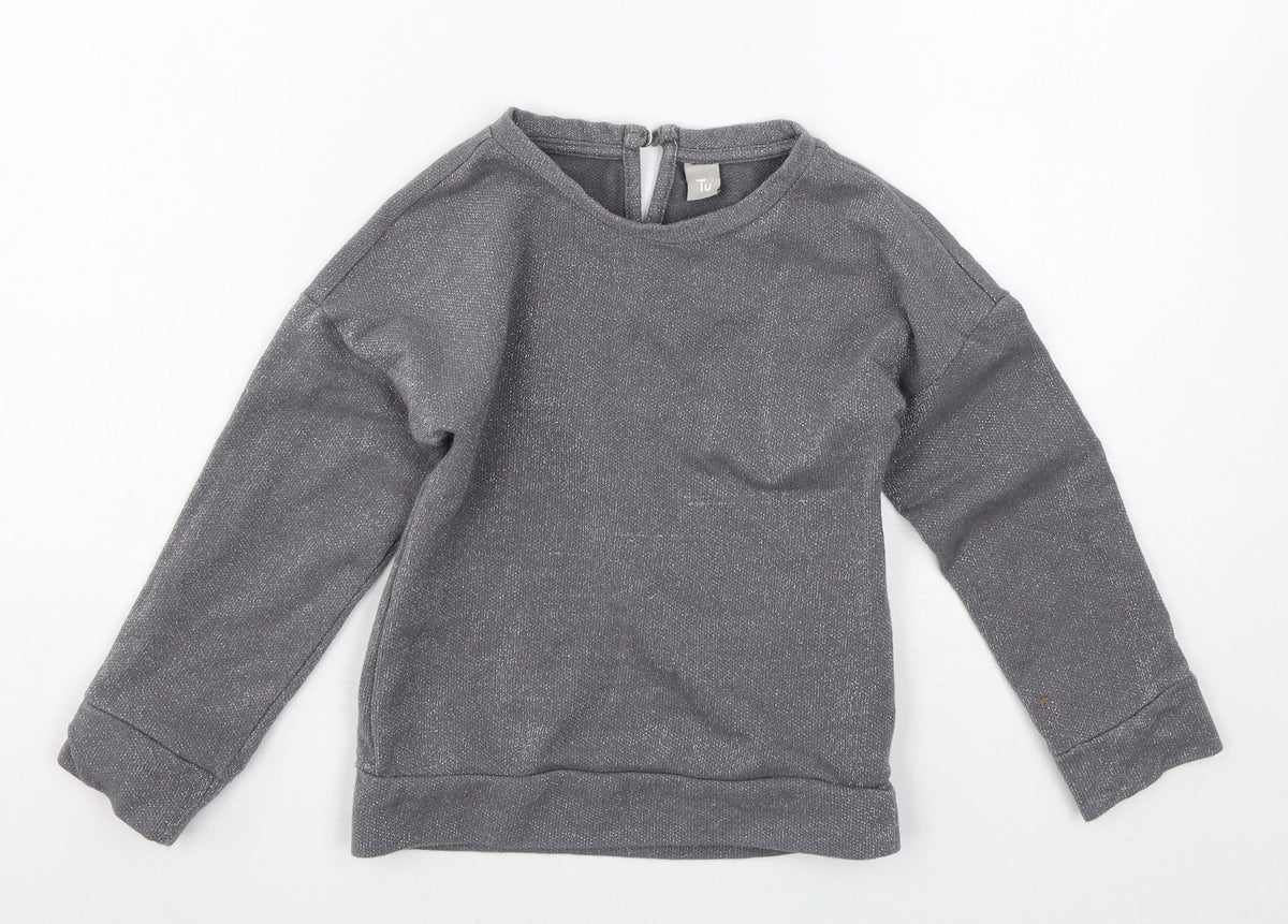 Additional front view of Tu girls’ grey jersey pullover sweatshirt, size 7, years