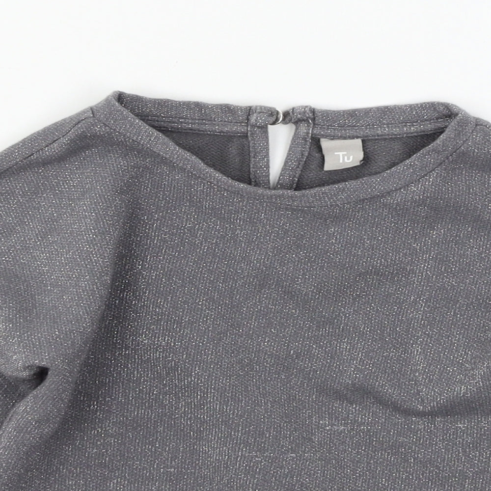 Close-up detail of Tu girls’ grey jersey pullover sweatshirt, size 7, years
