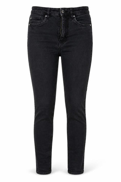 Front view of H&M women’s black denim jegging jeans, size UK 6, 27-inch leg
