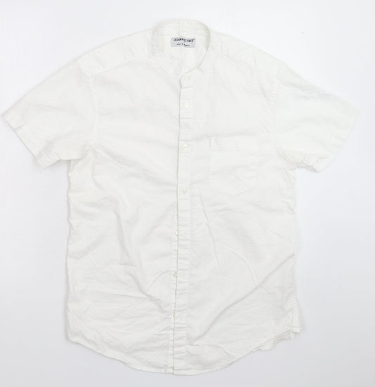 Mens UK Size M Cedar Wood State White  Button-Up Short Sleeve Casual Shirt