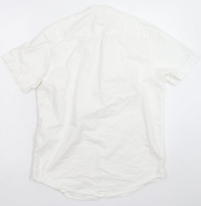 Mens UK Size M Cedar Wood State White  Button-Up Short Sleeve Casual Shirt