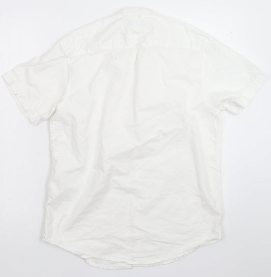 Mens UK Size M Cedar Wood State White  Button-Up Short Sleeve Casual Shirt