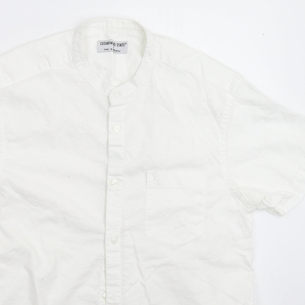 Mens UK Size M Cedar Wood State White  Button-Up Short Sleeve Casual Shirt