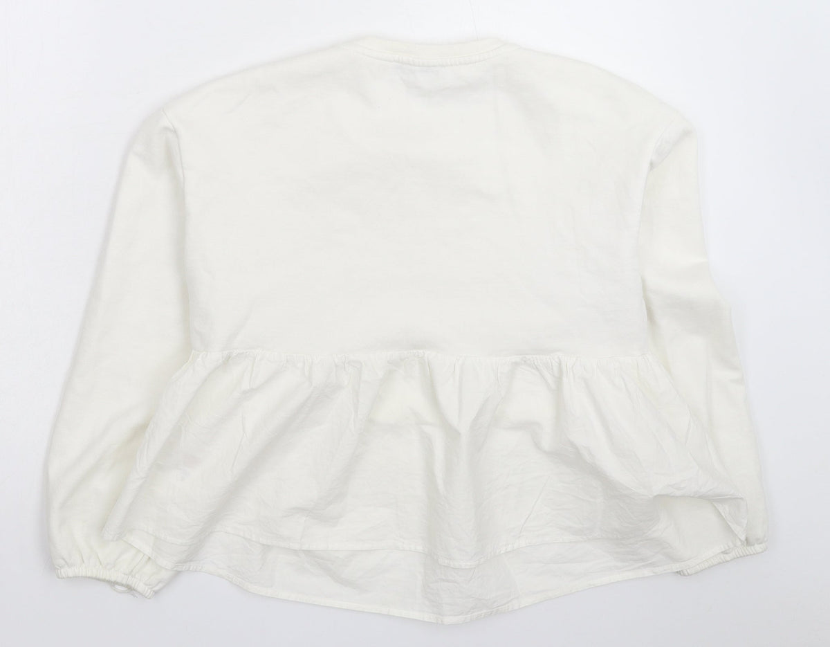 Back view of Primark women’s white pullover sweatshirt, size UK 12