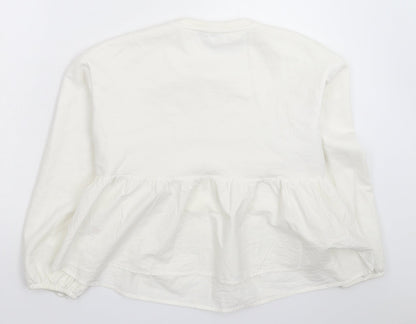 Back view of Primark women’s white pullover sweatshirt, size UK 12