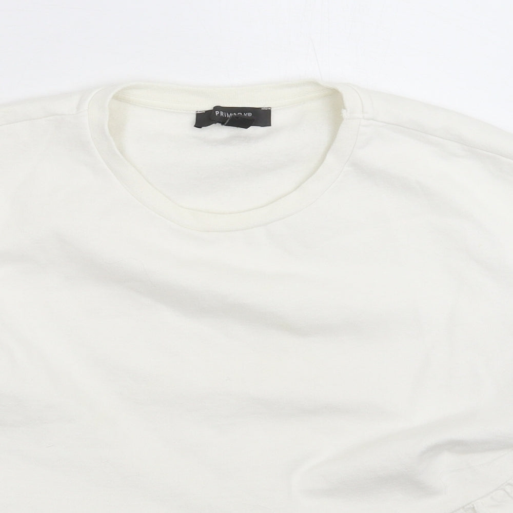 Close-up detail of Primark women’s white pullover sweatshirt, size UK 12