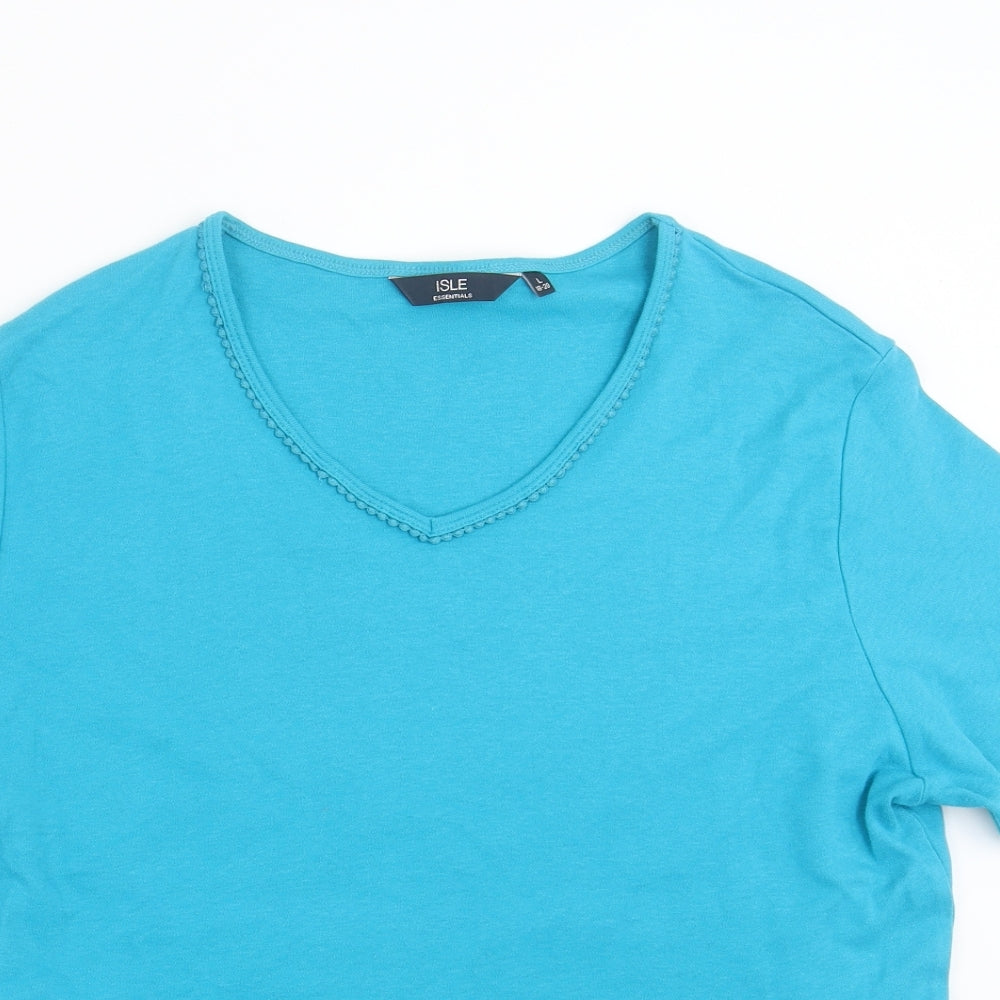 Womens UK Size L ISLE Essentials Blue Basic T-Shirt