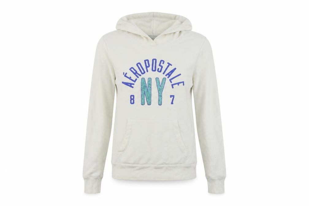 Front view of eightyseven women’s ivory pullover hoodie, size M