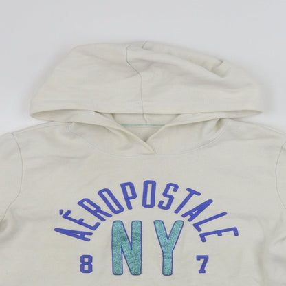 Close-up detail of eightyseven women’s ivory pullover hoodie, size M