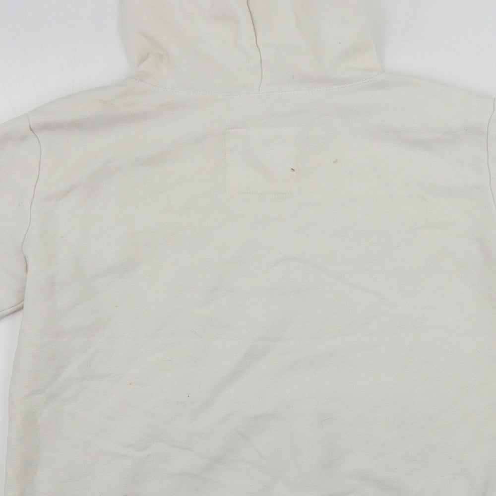 Brand and care label for eightyseven women’s ivory pullover hoodie, size M