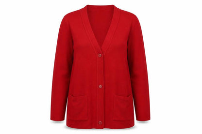 Front view of Bonmarché women’s red cardigan jumper, size M