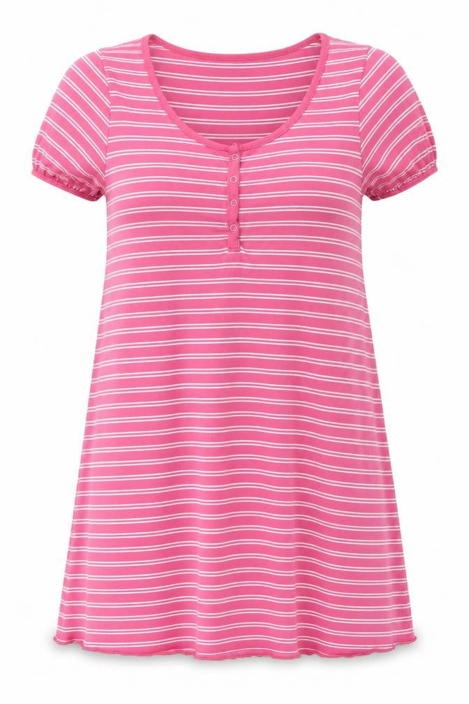 Front view of women’s pink striped a-line, size L