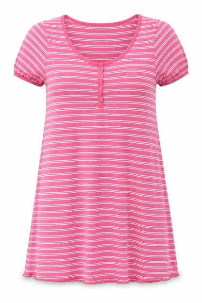Front view of women’s pink striped a-line, size L