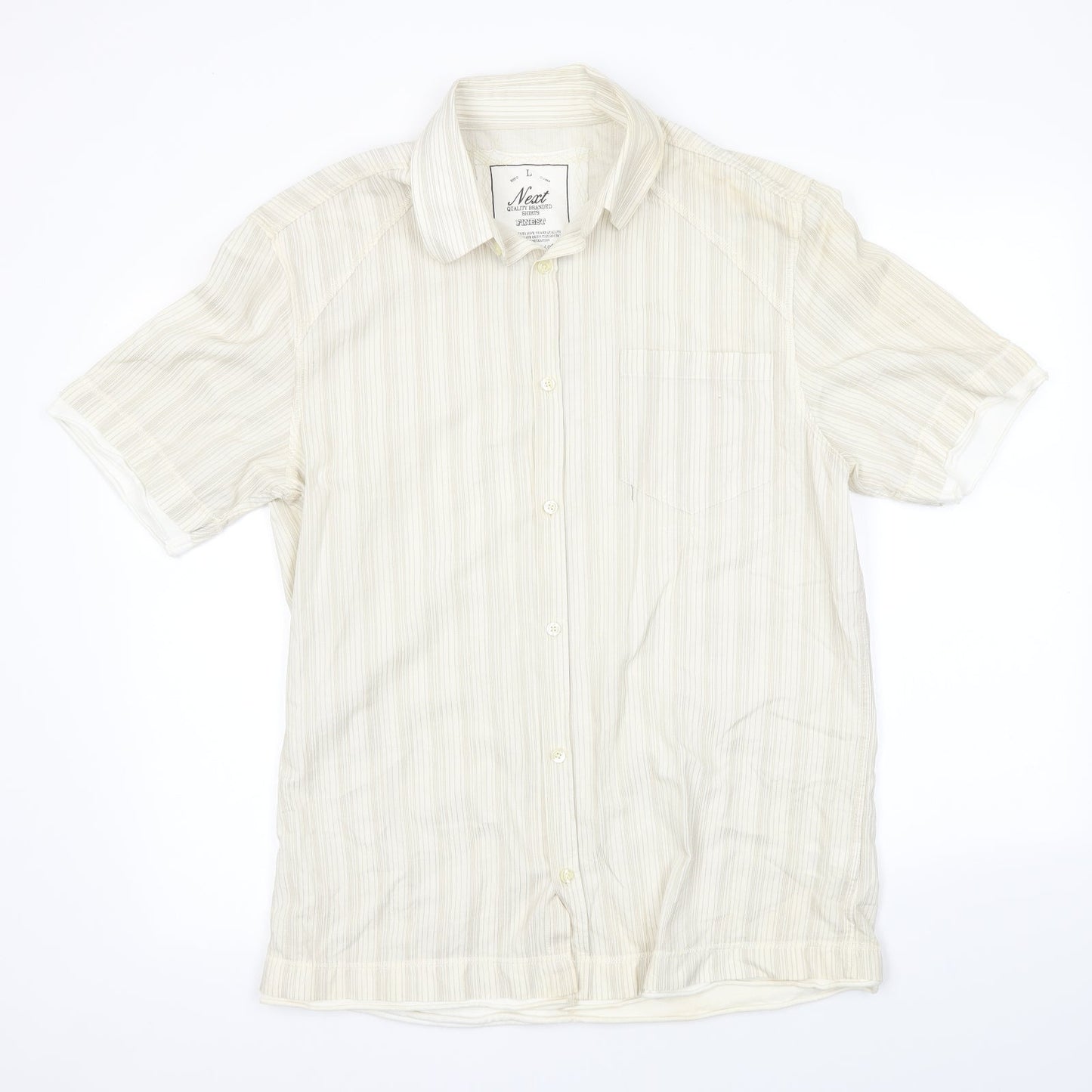 Mens UK Size L NEXT Beige  Button-Up Short Sleeve Casual Shirt