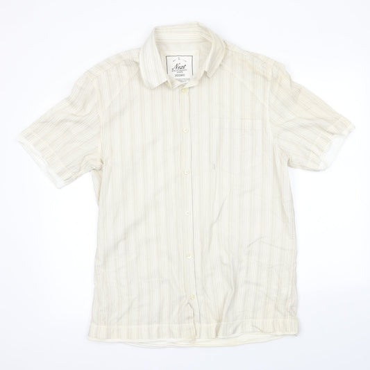 Mens UK Size L NEXT Beige  Button-Up Short Sleeve Casual Shirt