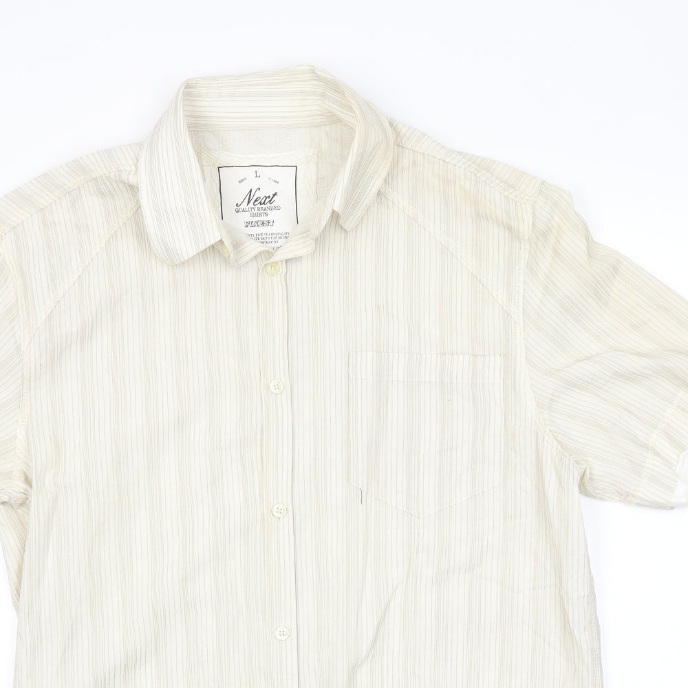 Mens UK Size L NEXT Beige  Button-Up Short Sleeve Casual Shirt