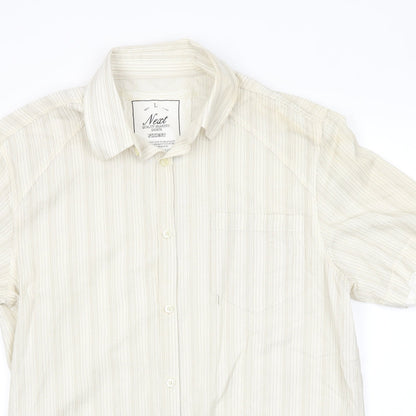 Mens UK Size L NEXT Beige  Button-Up Short Sleeve Casual Shirt