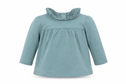 Front view of Tu girls’ green basic t-shirt, size 3-6, months