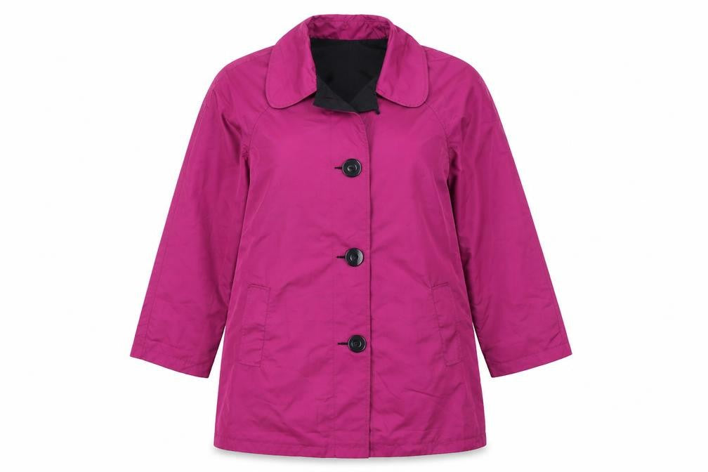 Front view of Centrigrade women’s purple rain coat coat, size M