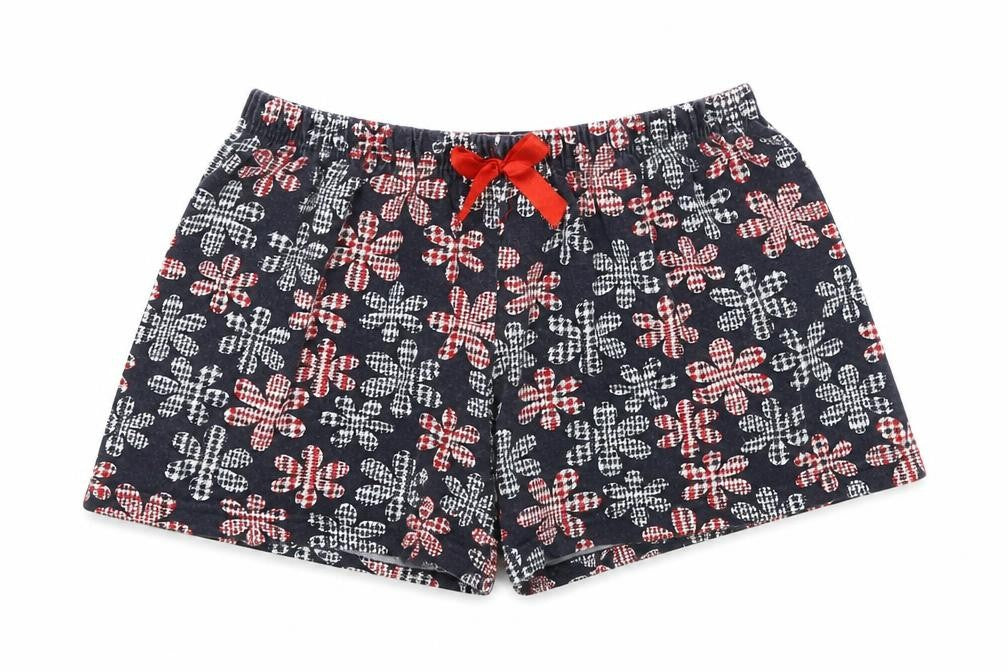 Front view of Wonder women’s blue floral hot pants shorts, size S