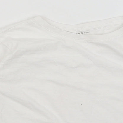 Close-up detail of Primark girls’ white basic t-shirt, size 6-7, years