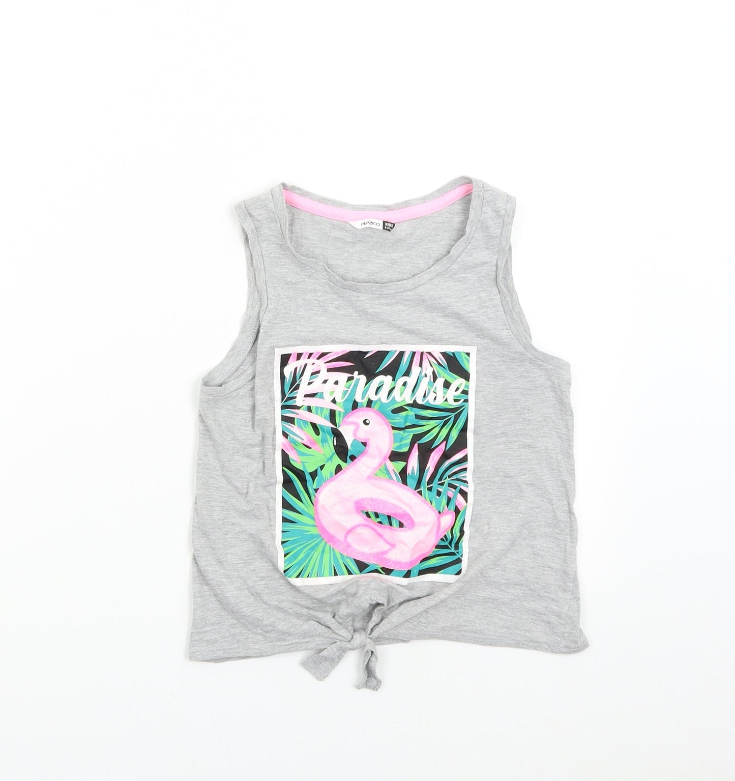 Pep & Co Girls Grey   Basic Tank Size 9-10 Years  - Flamingo Paradise